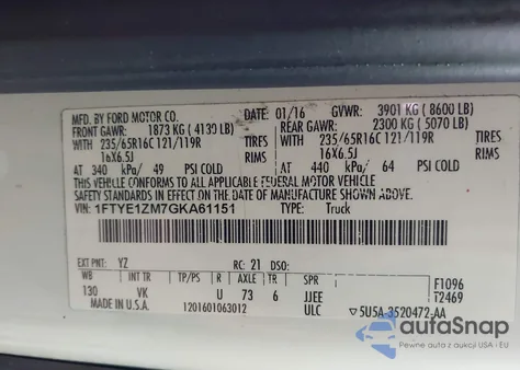 2016 Ford Transit-150 from USA, damaged, VIN 1FTYE1ZM7GKA61151